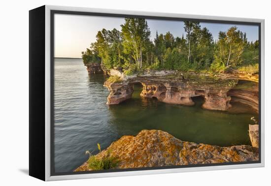 Sandstone Cliffs, Sea Caves, Devils Island, Apostle Islands Lakeshore, Wisconsin, USA-Chuck Haney-Framed Premier Image Canvas