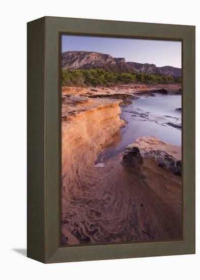 Sandstone Coast Near Betlem, Mountain Talaia De Morei, Del Llevant Peninsula, Majorca, Spain-Rainer Mirau-Framed Premier Image Canvas