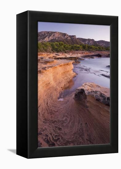 Sandstone Coast Near Betlem, Mountain Talaia De Morei, Del Llevant Peninsula, Majorca, Spain-Rainer Mirau-Framed Premier Image Canvas