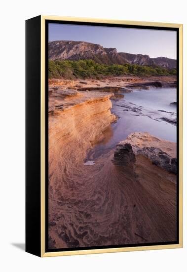 Sandstone Coast Near Betlem, Mountain Talaia De Morei, Del Llevant Peninsula, Majorca, Spain-Rainer Mirau-Framed Premier Image Canvas