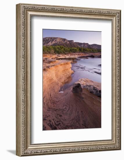 Sandstone Coast Near Betlem, Mountain Talaia De Morei, Del Llevant Peninsula, Majorca, Spain-Rainer Mirau-Framed Photographic Print