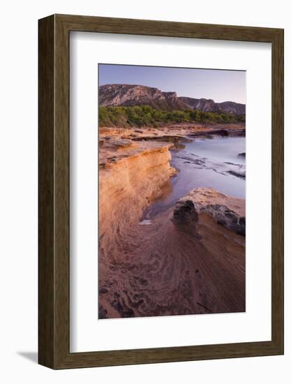 Sandstone Coast Near Betlem, Mountain Talaia De Morei, Del Llevant Peninsula, Majorca, Spain-Rainer Mirau-Framed Photographic Print