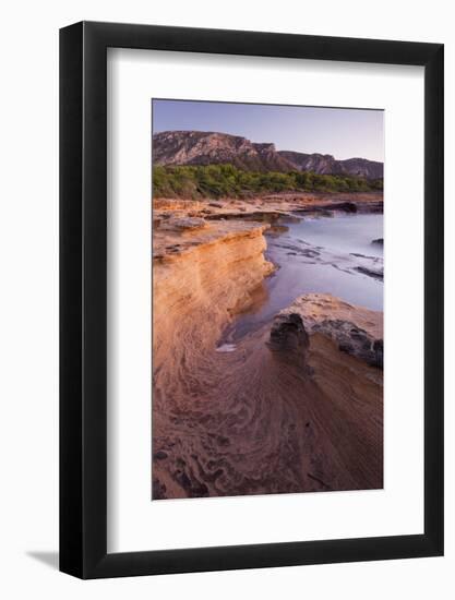 Sandstone Coast Near Betlem, Mountain Talaia De Morei, Del Llevant Peninsula, Majorca, Spain-Rainer Mirau-Framed Photographic Print