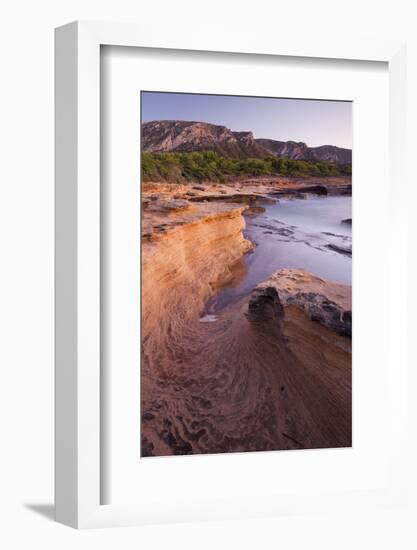 Sandstone Coast Near Betlem, Mountain Talaia De Morei, Del Llevant Peninsula, Majorca, Spain-Rainer Mirau-Framed Photographic Print