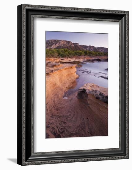 Sandstone Coast Near Betlem, Mountain Talaia De Morei, Del Llevant Peninsula, Majorca, Spain-Rainer Mirau-Framed Photographic Print