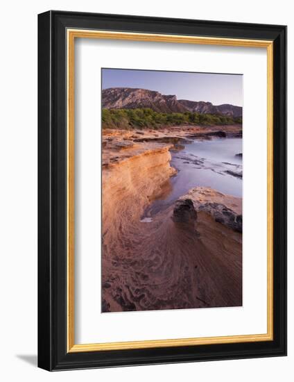 Sandstone Coast Near Betlem, Mountain Talaia De Morei, Del Llevant Peninsula, Majorca, Spain-Rainer Mirau-Framed Photographic Print