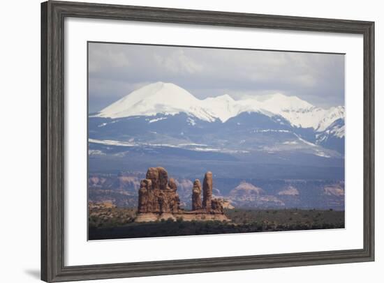 Sandstone Formations and Snowcapped Mountains-DLILLC-Framed Photographic Print