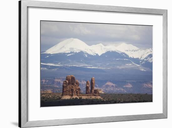 Sandstone Formations and Snowcapped Mountains-DLILLC-Framed Photographic Print