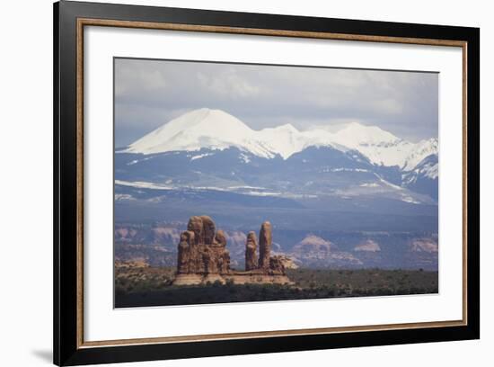 Sandstone Formations and Snowcapped Mountains-DLILLC-Framed Photographic Print