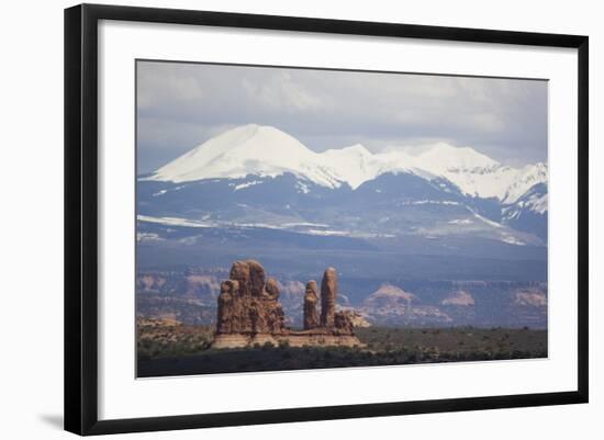 Sandstone Formations and Snowcapped Mountains-DLILLC-Framed Photographic Print