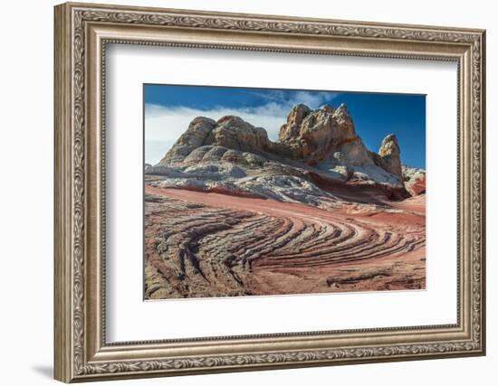 Sandstone Swirls and Cliffs, Vermillion Cliffs, White Pocket wilderness, Bureau of Land Management,-Howie Garber-Framed Photographic Print