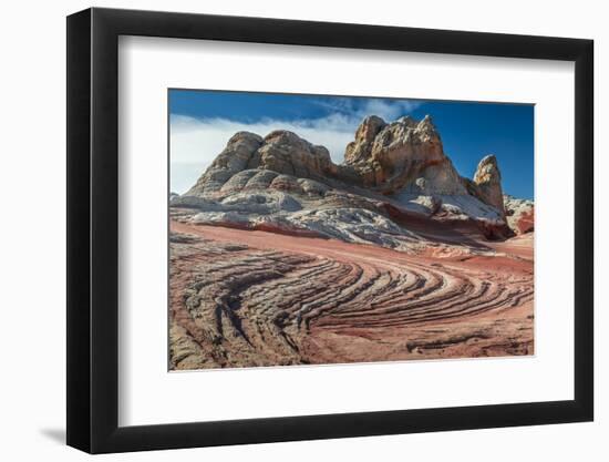Sandstone Swirls and Cliffs, Vermillion Cliffs, White Pocket wilderness, Bureau of Land Management,-Howie Garber-Framed Photographic Print