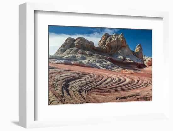 Sandstone Swirls and Cliffs, Vermillion Cliffs, White Pocket wilderness, Bureau of Land Management,-Howie Garber-Framed Photographic Print