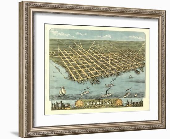 Sandusky, Ohio - Panoramic Map-Lantern Press-Framed Art Print