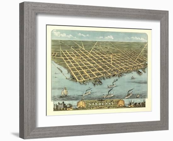 Sandusky, Ohio - Panoramic Map-Lantern Press-Framed Art Print