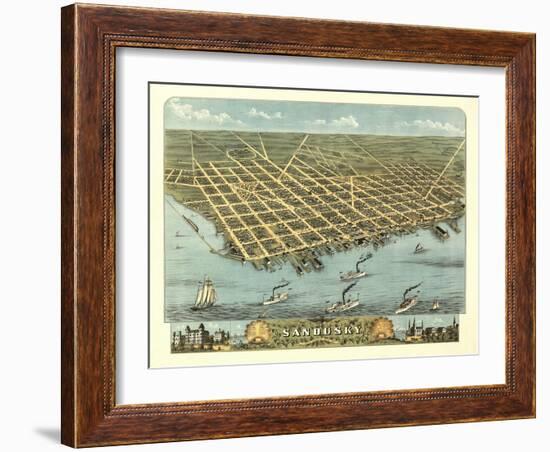 Sandusky, Ohio - Panoramic Map-Lantern Press-Framed Art Print