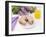 Sandwich and Juice on Table with Purple Flowers-null-Framed Photographic Print