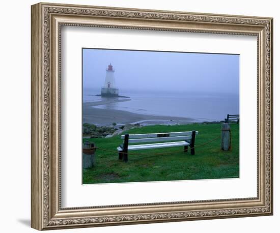 Sandy Point Lighthouse on a Foggy Morning, Nova Scotia, Canada-Julie Eggers-Framed Photographic Print