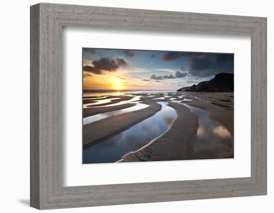 Sandymouth Bay in evening light. North Cornwall, UK-Ross Hoddinott-Framed Photographic Print