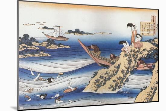 Sangi Takamura,9th CE.Female divers dive for abalone,a mussel.-Katsushika Hokusai-Mounted Giclee Print