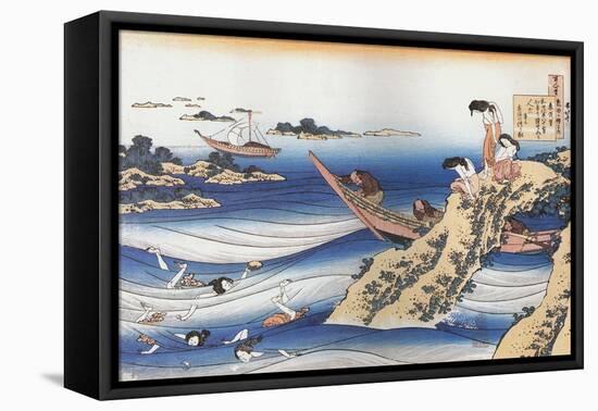 Sangi Takamura,9th CE.Female divers dive for abalone,a mussel.-Katsushika Hokusai-Framed Premier Image Canvas