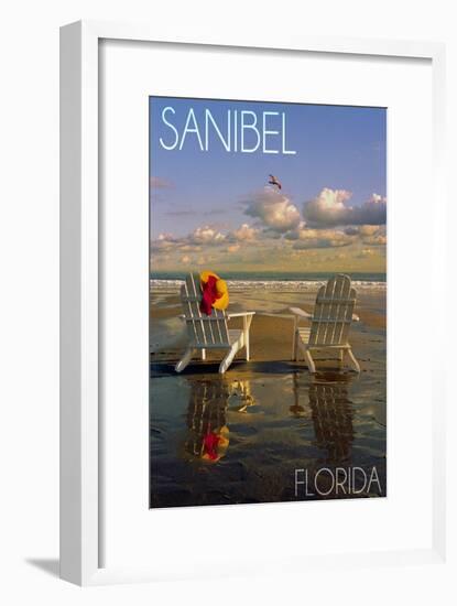 Sanibel, Florida - Adirondack Chairs on the Beach-Lantern Press-Framed Art Print