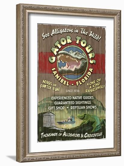 Sanibel, Florida - Alligator Tours Vintage Sign-Lantern Press-Framed Art Print