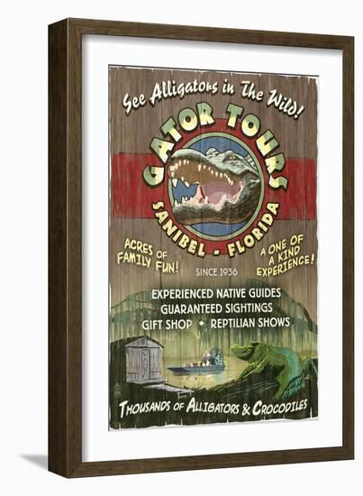 Sanibel, Florida - Alligator Tours Vintage Sign-Lantern Press-Framed Art Print