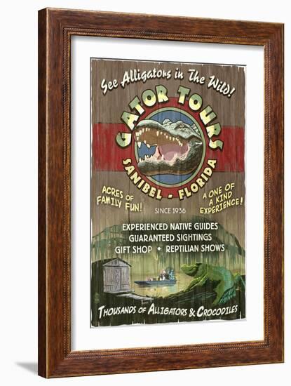 Sanibel, Florida - Alligator Tours Vintage Sign-Lantern Press-Framed Art Print