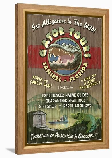 Sanibel, Florida - Alligator Tours Vintage Sign-Lantern Press-Framed Stretched Canvas