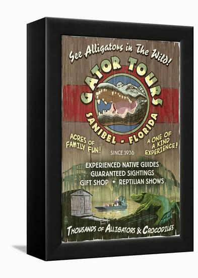 Sanibel, Florida - Alligator Tours Vintage Sign-Lantern Press-Framed Stretched Canvas