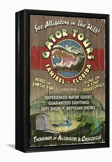 Sanibel, Florida - Alligator Tours Vintage Sign-Lantern Press-Framed Stretched Canvas