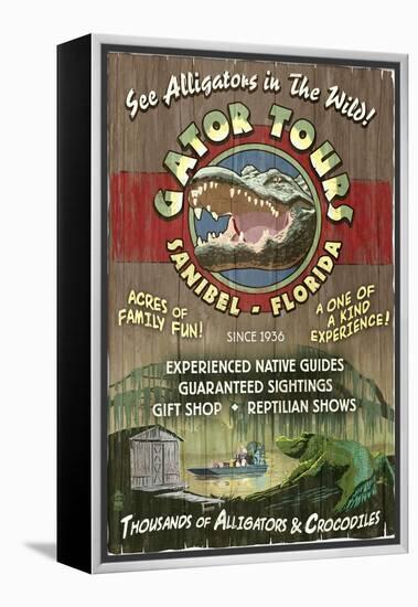 Sanibel, Florida - Alligator Tours Vintage Sign-Lantern Press-Framed Stretched Canvas