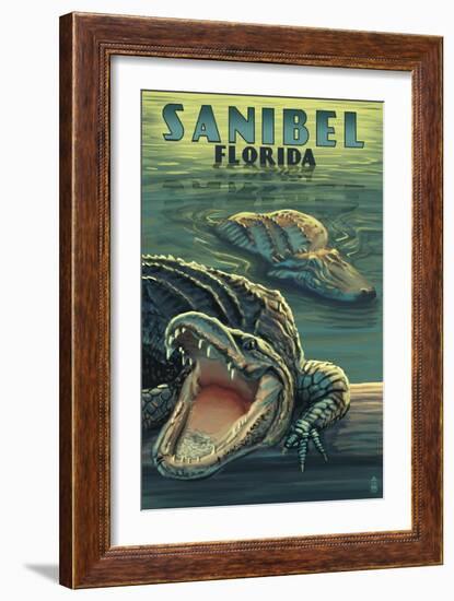 Sanibel, Florida - Alligators-Lantern Press-Framed Art Print