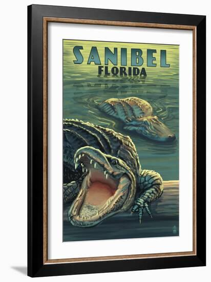 Sanibel, Florida - Alligators-Lantern Press-Framed Art Print