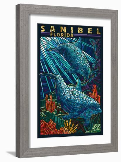 Sanibel, Florida - Dolphins Paper Mosaic-Lantern Press-Framed Art Print