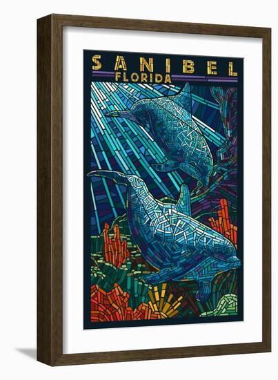 Sanibel, Florida - Dolphins Paper Mosaic-Lantern Press-Framed Art Print