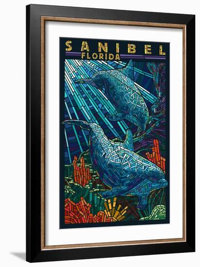 Sanibel, Florida - Dolphins Paper Mosaic-Lantern Press-Framed Art Print