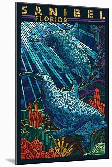 Sanibel, Florida - Dolphins Paper Mosaic-Lantern Press-Mounted Art Print