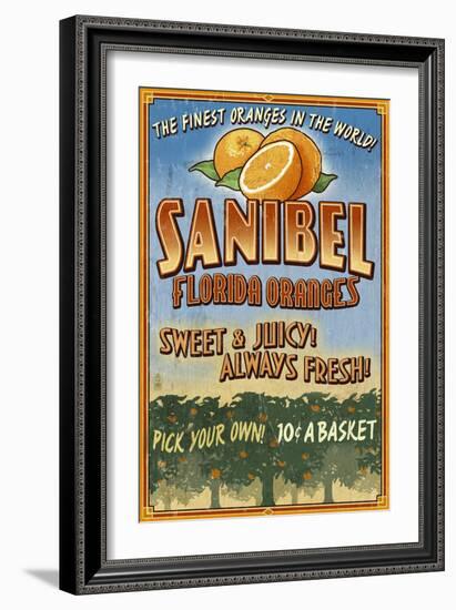 Sanibel, Florida - Orange Grove Vintage Sign-Lantern Press-Framed Art Print