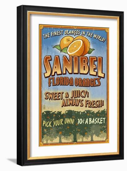 Sanibel, Florida - Orange Grove Vintage Sign-Lantern Press-Framed Art Print