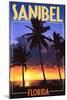 Sanibel, Florida - Palms and Sunset-Lantern Press-Mounted Art Print