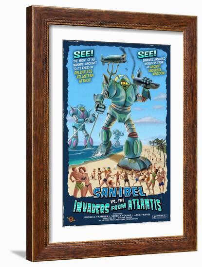 Sanibel, Florida - Sanibel vs. Atlantean Invaders-Lantern Press-Framed Art Print