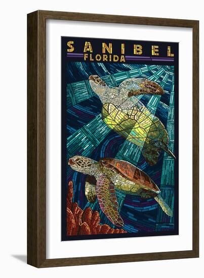 Sanibel, Florida - Sea Turtle Paper Mosaic-Lantern Press-Framed Art Print