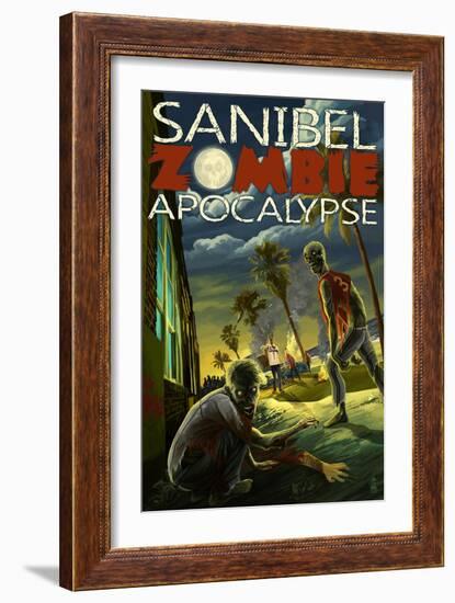 Sanibel, Florida - Zombie Apocalypse-Lantern Press-Framed Art Print