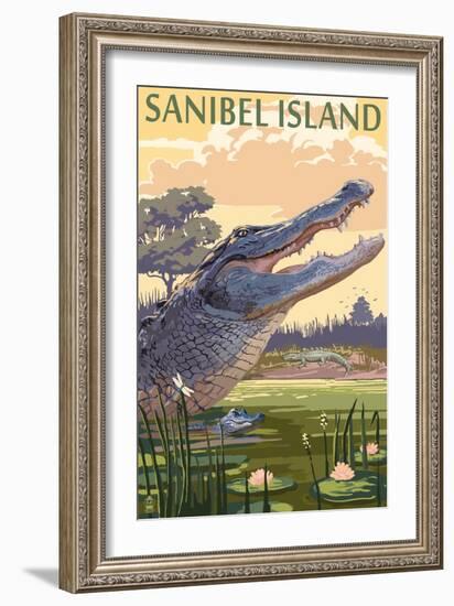 Sanibel Island, Florida - Alligator-Lantern Press-Framed Art Print