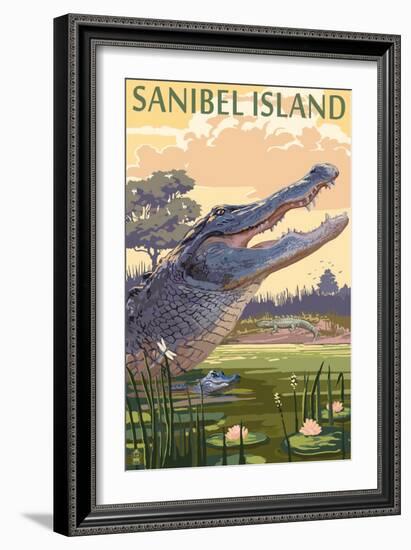 Sanibel Island, Florida - Alligator-Lantern Press-Framed Art Print