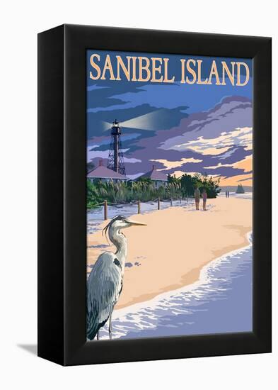 Sanibel Island, Florida - Lighthouse-Lantern Press-Framed Stretched Canvas