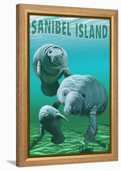 Sanibel Island, Florida - Manatees-Lantern Press-Framed Stretched Canvas