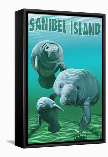 Sanibel Island, Florida - Manatees-Lantern Press-Framed Stretched Canvas